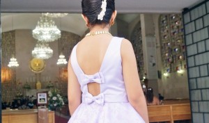 woman with backless dress