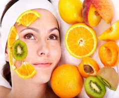 fruits on woman's face